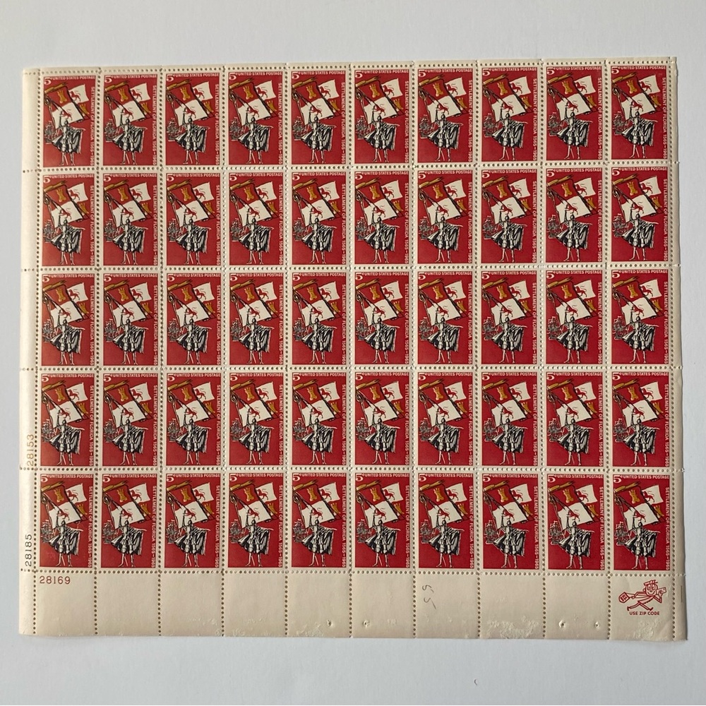 Florida Settlement Sheet Stamps #1271 1965 Red Ship 5 Cents Vintage